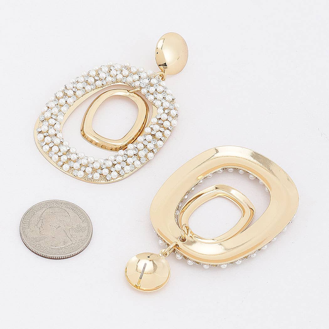 Layered Oval Rhinestone Drop Earrings