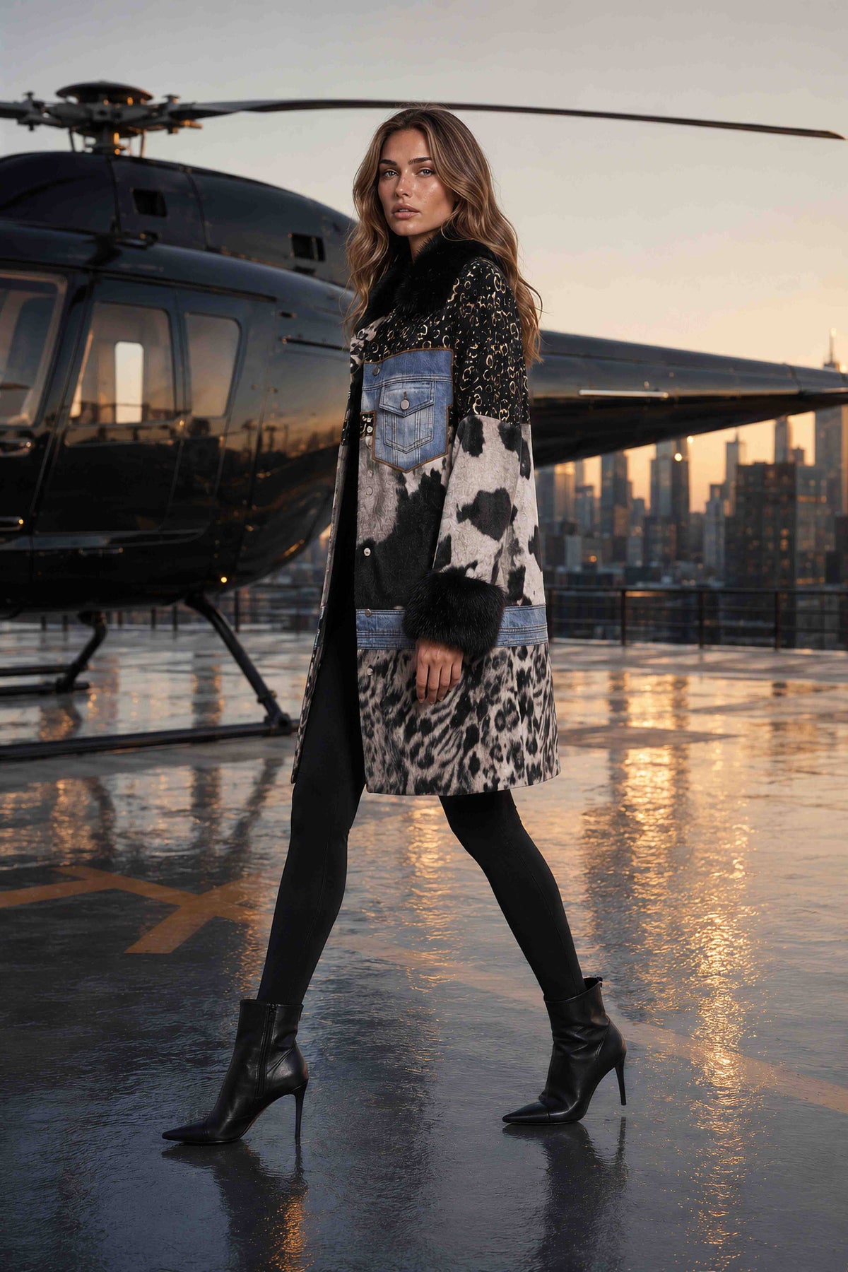 Mixed Media Faux Fur Statement Coat