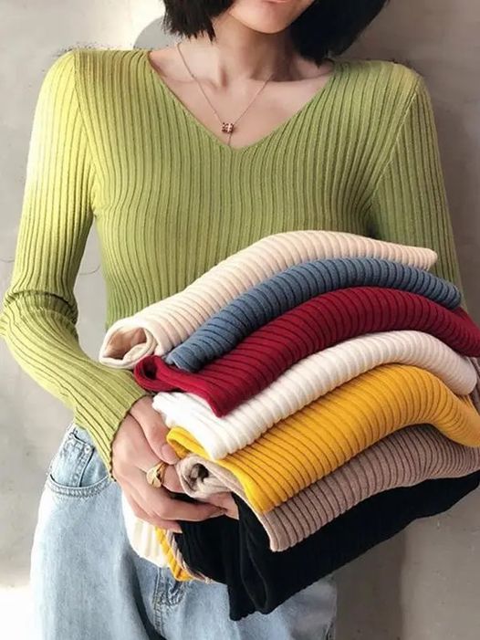 Basic V Neck Rib Sweater