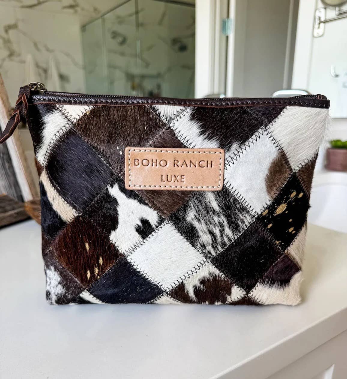 Boho Luxe Hair On Cowhide Makeup Bag