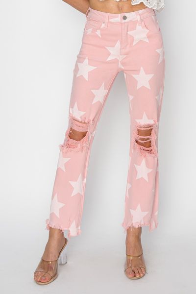 Risen Star Print Denim Jeans
