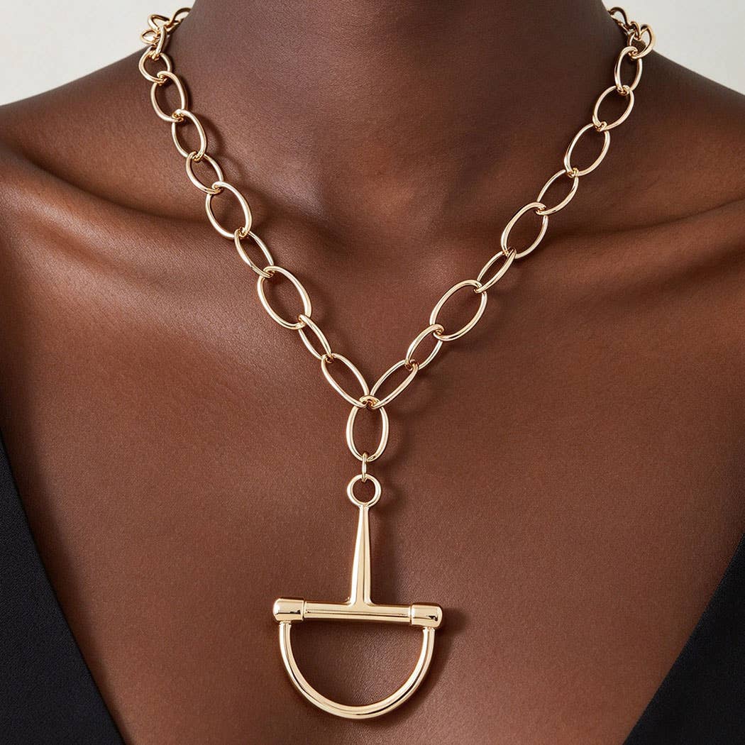 Gold Snaffle Bit Pendant Necklace