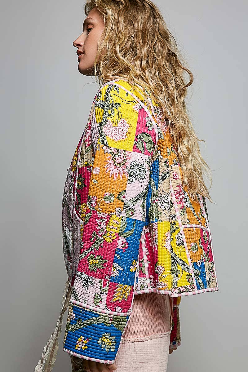 Lightweight Contrast Trim Quilted Kimono Jacket