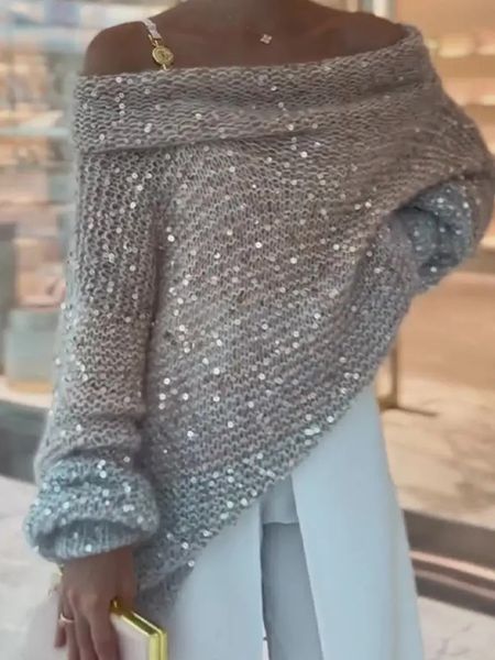 Woven Off Shoulder Sequin Sweater