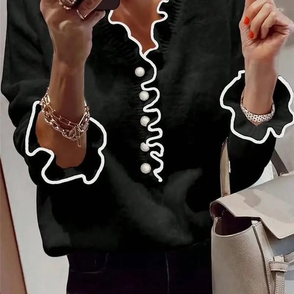 Soft Button Up Ruffle Sweater