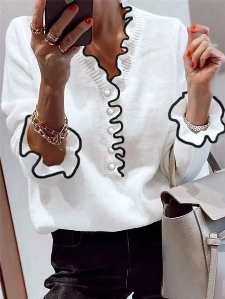 Soft Button Up Ruffle Sweater