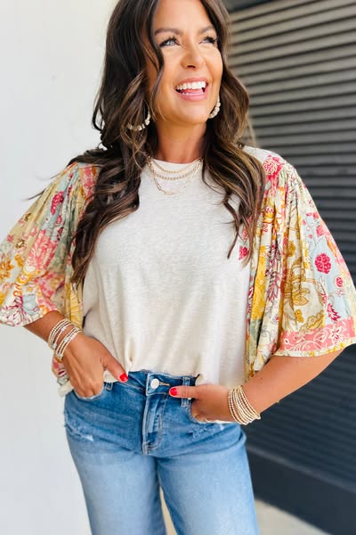 Billowy Floral Sleeve Blouse