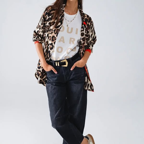 Silk Accent Red Leopard Top
