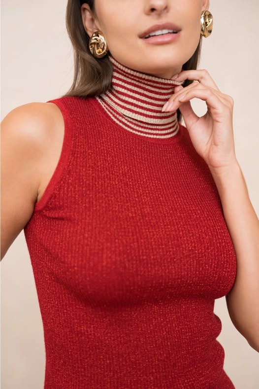 Stripe Trim Turtleneck Tank