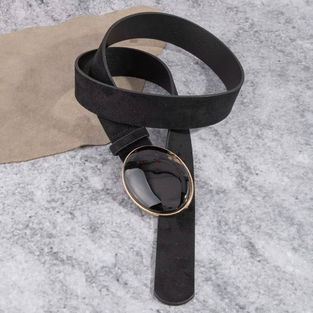 Vegan Leather Oval Resin Buckle Belt
