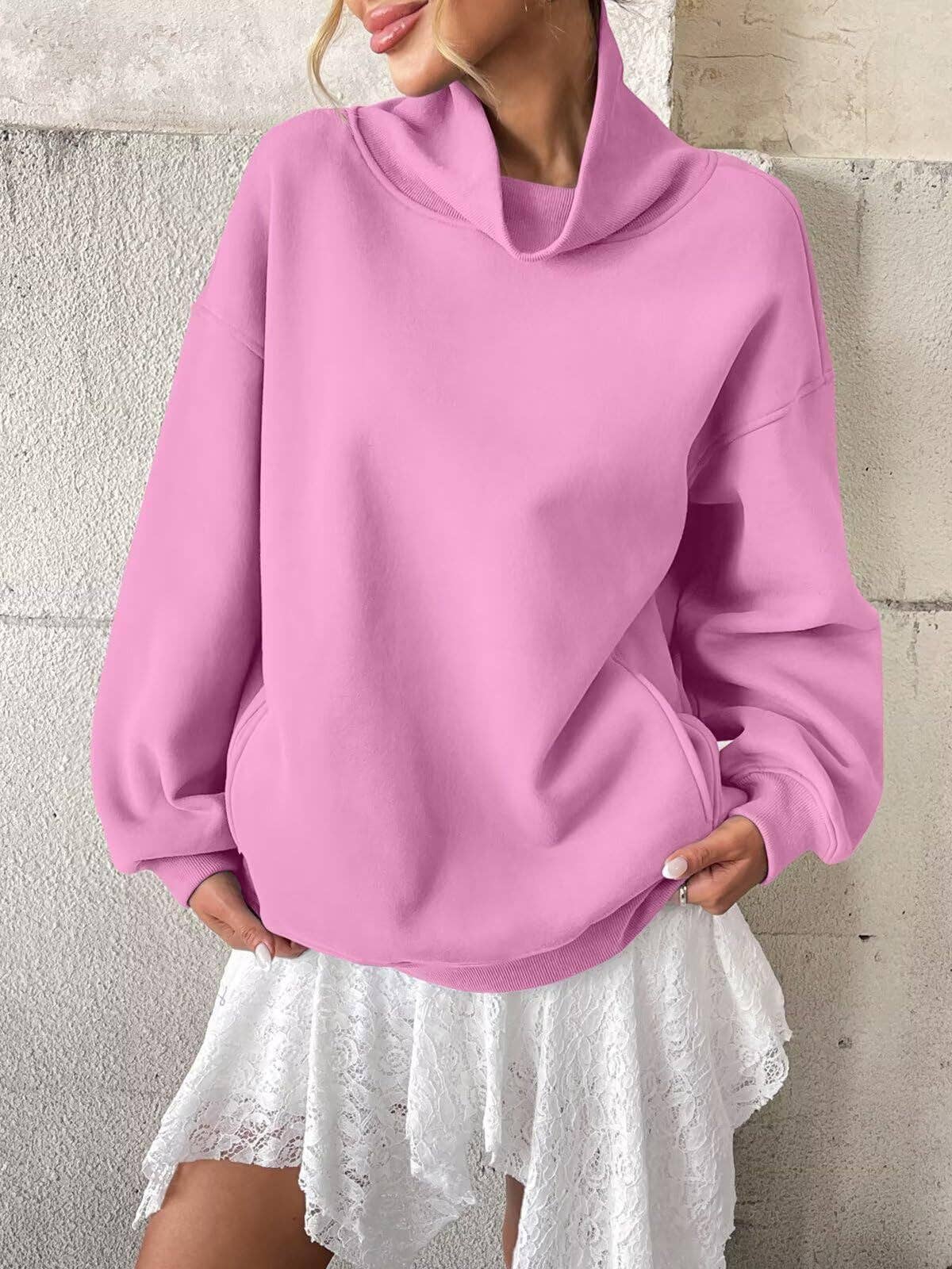 Cowlneck Pullover Sweatshirt Boutique Oversized Casual