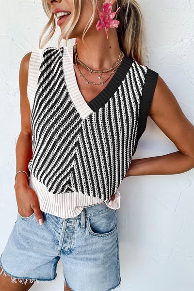 Mixed V Neck Sweater Vest