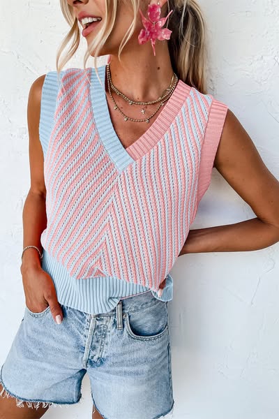 Mixed V Neck Sweater Vest