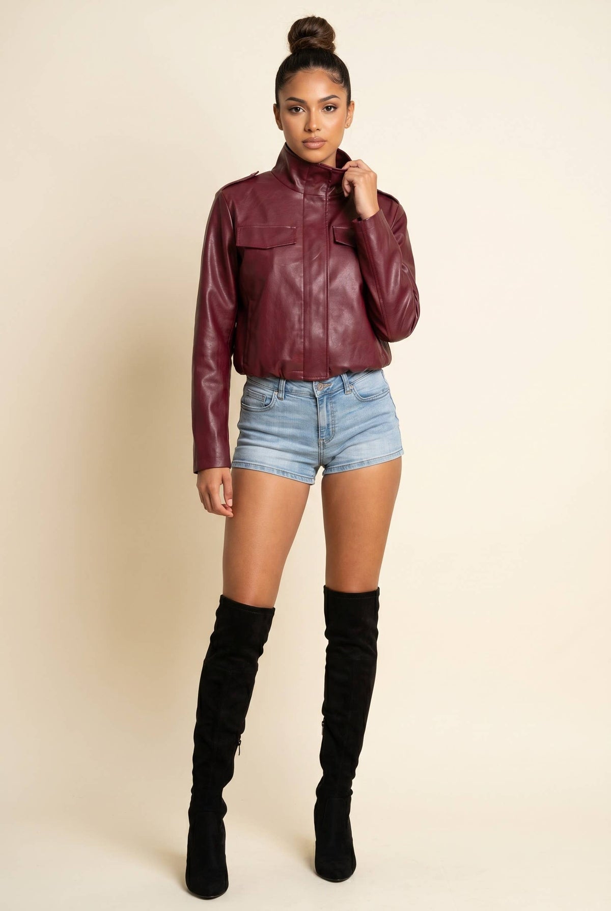 PU Bubble Hem Jacket