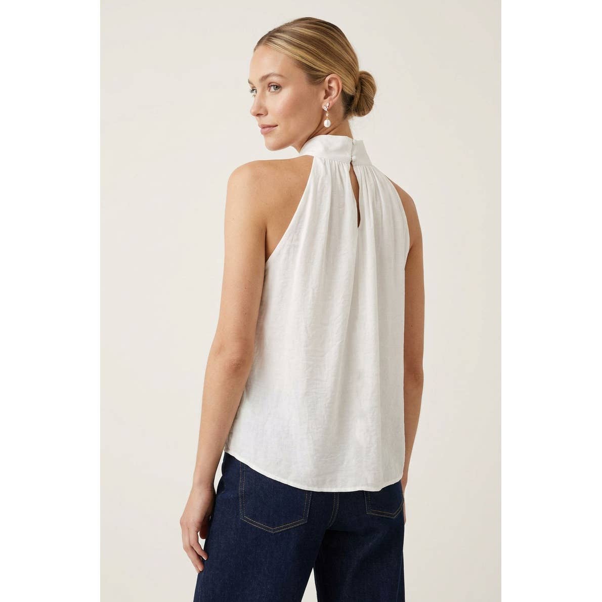 High Neck Stud Detail Sleeveless Top