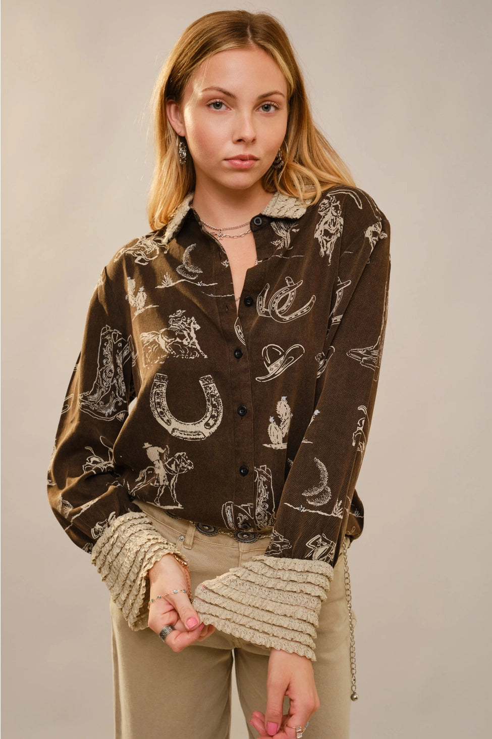 Lace Cuff Denim Shirt