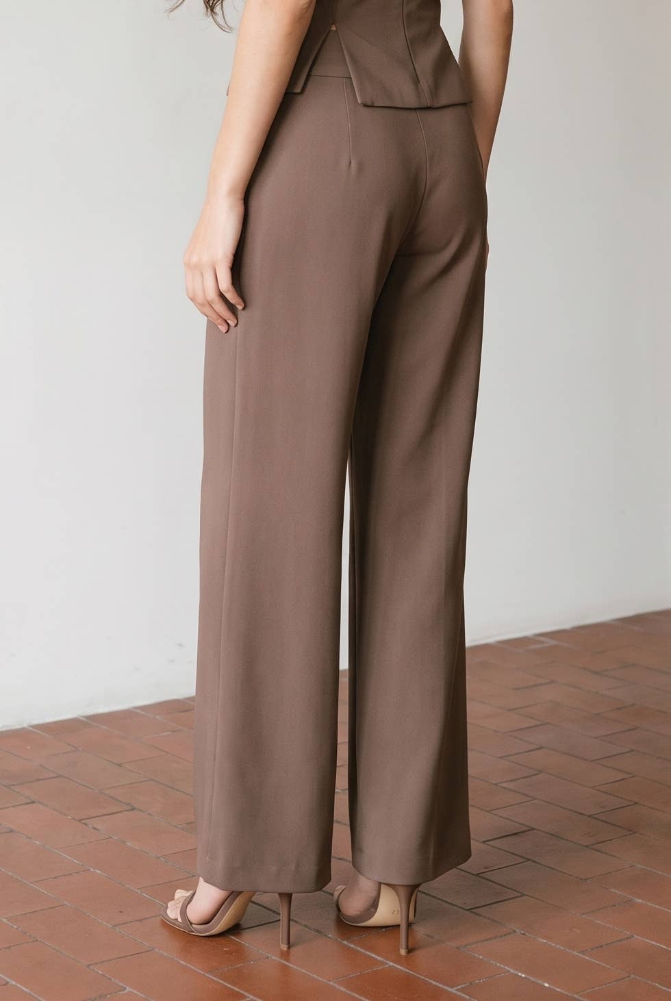 High-Waisted Wide Leg Trousers with Soutache Waistband