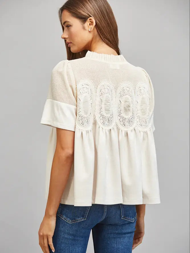 Mesh Panel Vegan Suede Top