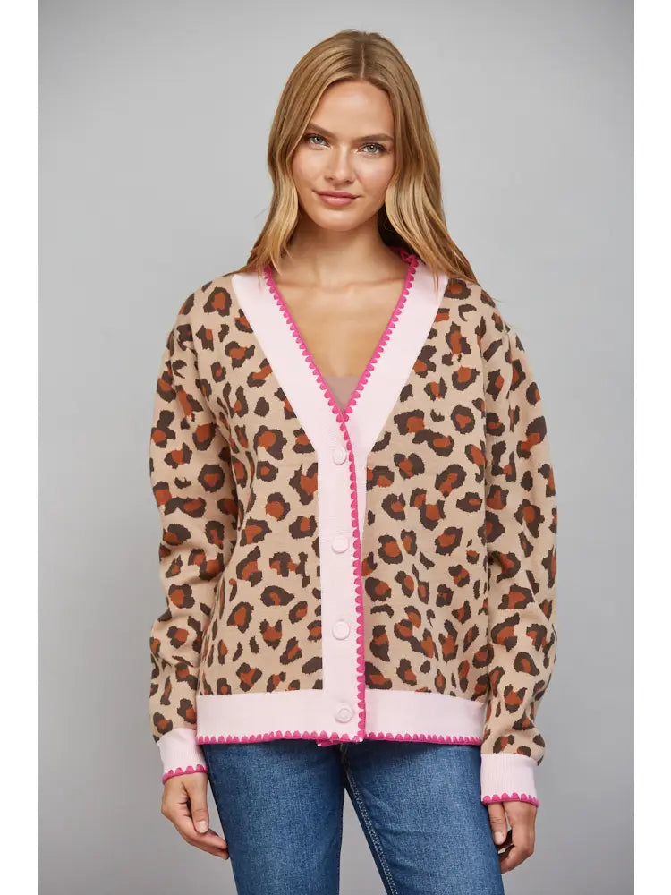 Leopard Cardi Scallop Edge