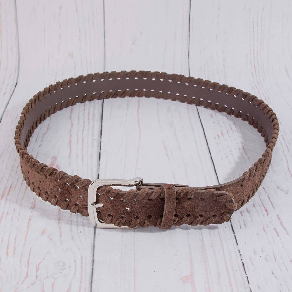 Wide Vegan Leather Whipstitch Belt