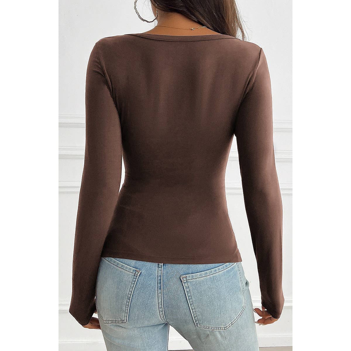 Solid Fit Long Button Trim Top