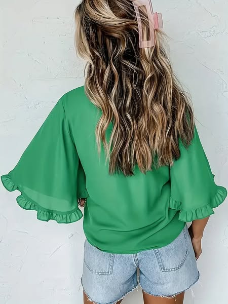 Green Ruffle Blouse