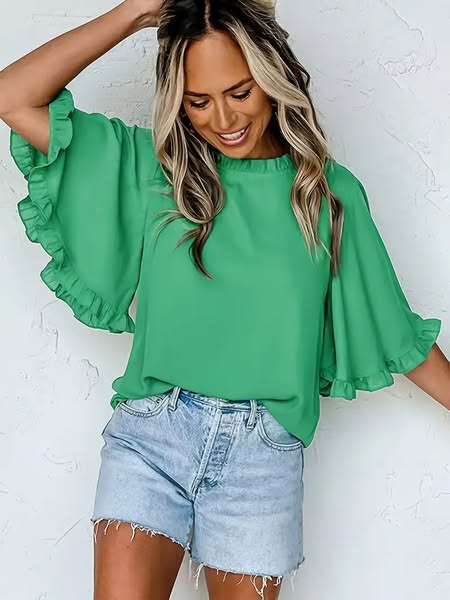 Green Ruffle Blouse