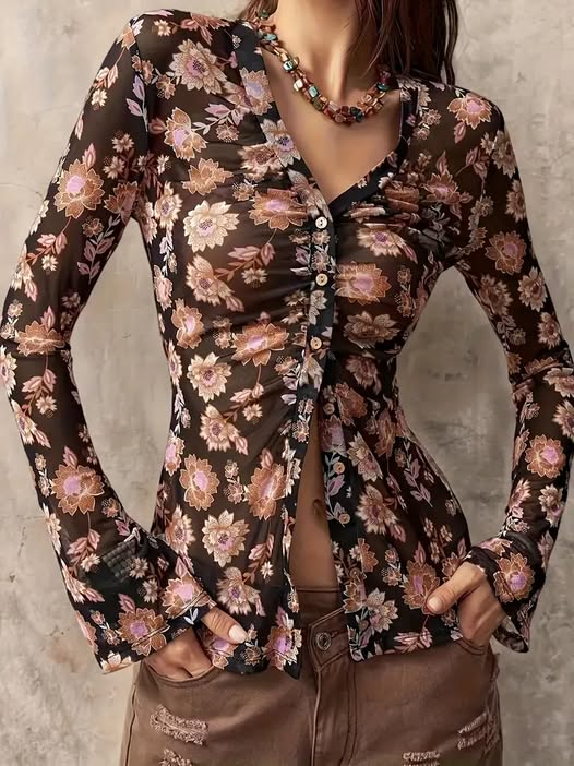 Sheer Boho Button Down Blouse