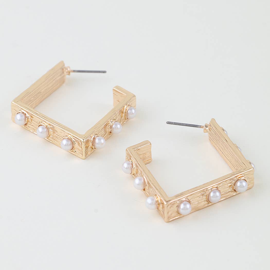 Pearl Studded Box Hoop Earrings