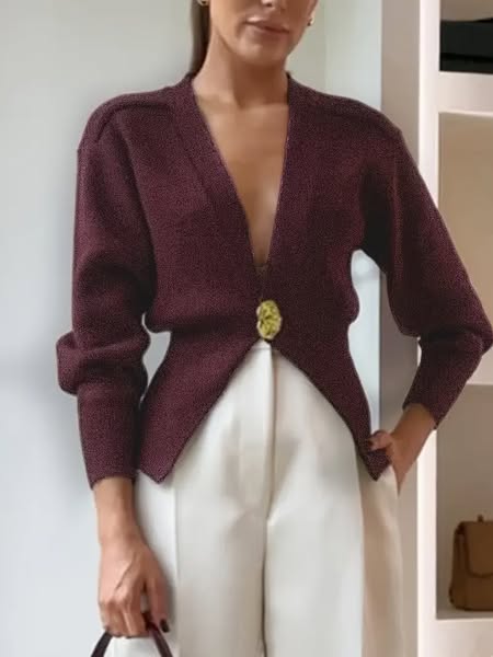 Gold Button Double V Sweater