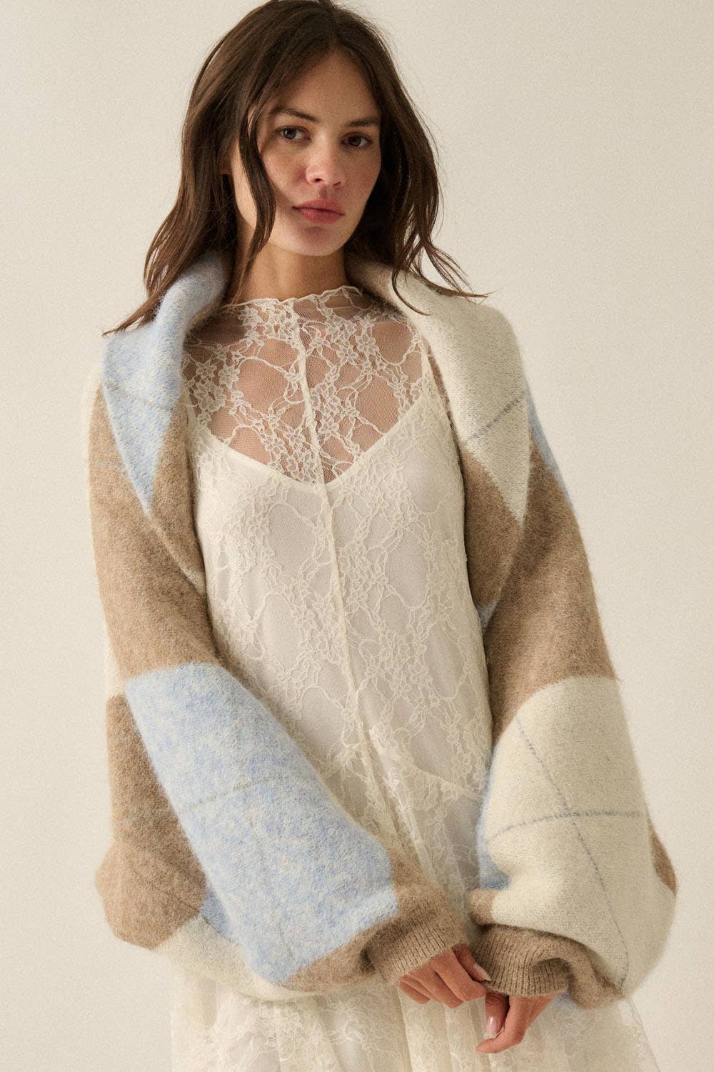 Argyle Jacquard-Knit Cardigan