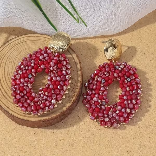 Beaded Oval Earrings