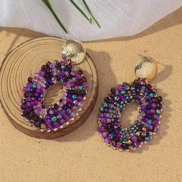 Beaded Oval Earrings