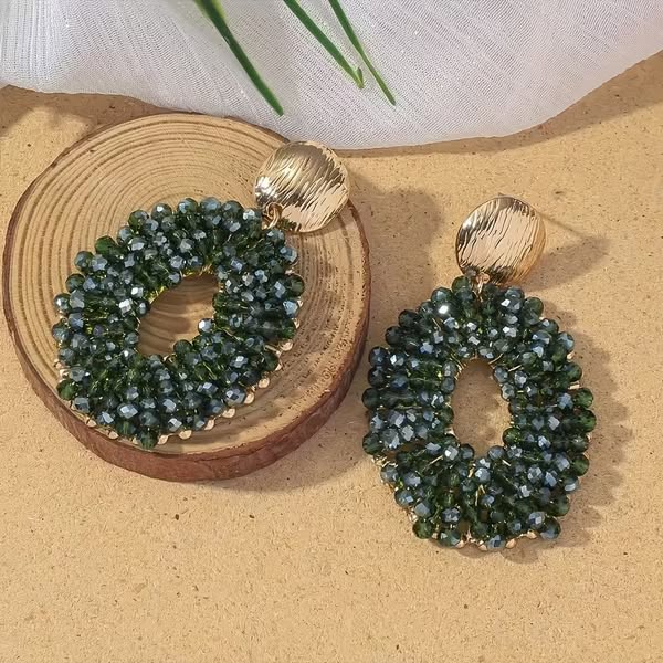 Beaded Oval Earrings