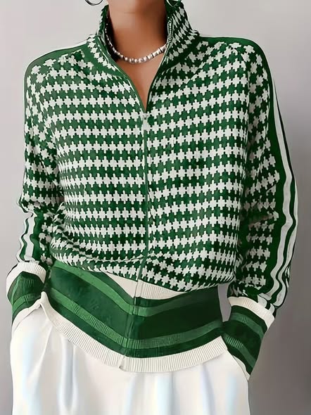 Pattern Zip Turtleneck