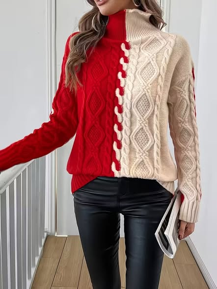 Cableknit Color Block Sweater