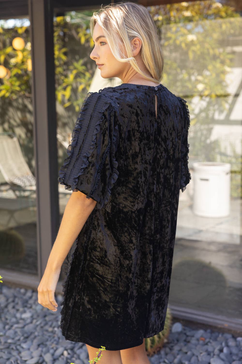Lace Overlay Velvet Shift Dress