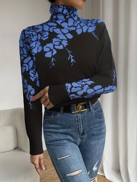 Floral Neckline Turtleneck