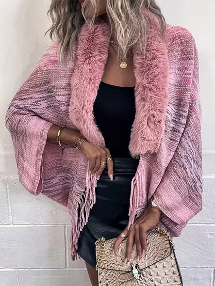 Color Fur Trim Cardi