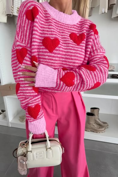 Soft Stripe Heart Sweater