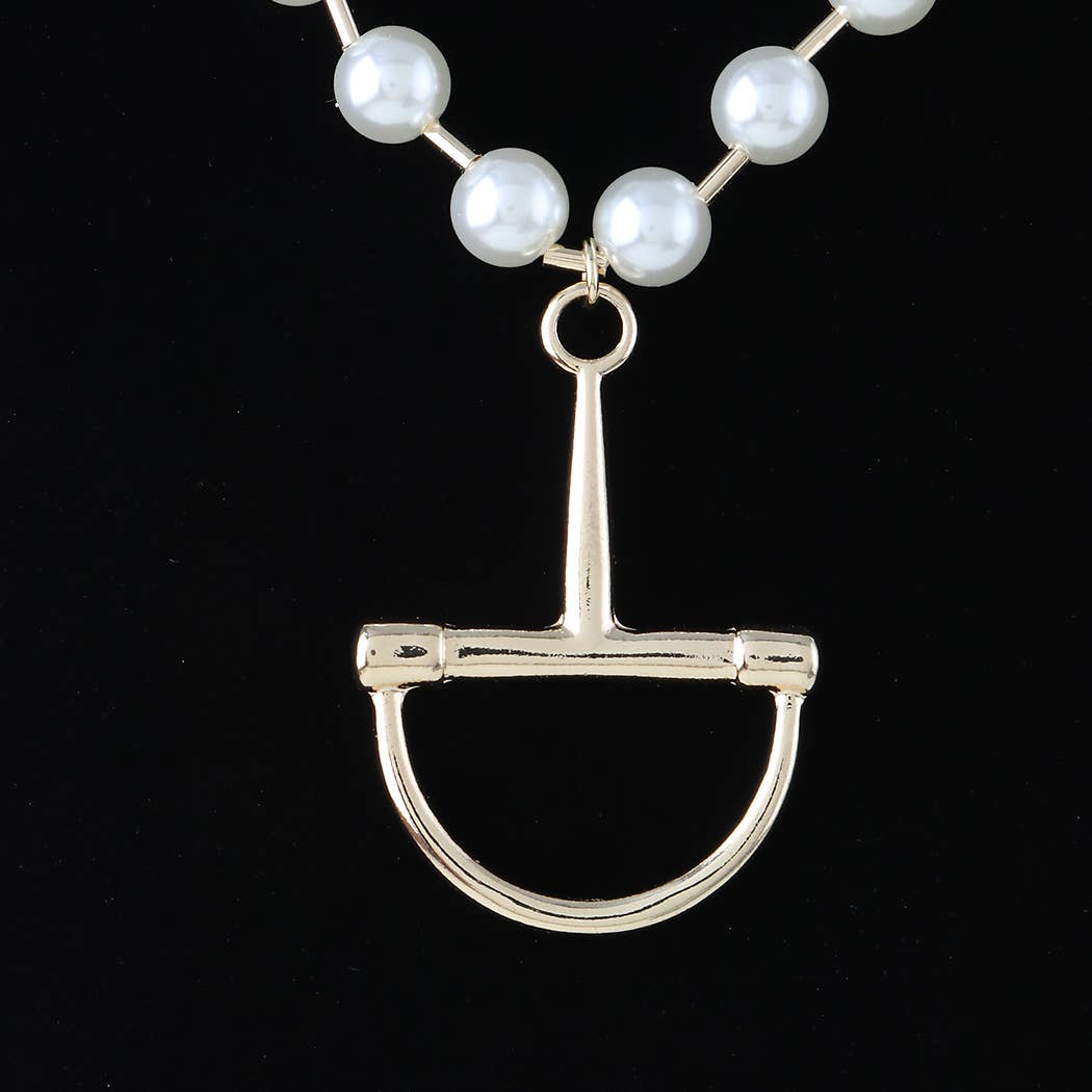 Equestrian Snaffle Bit Faux Pearl Necklace