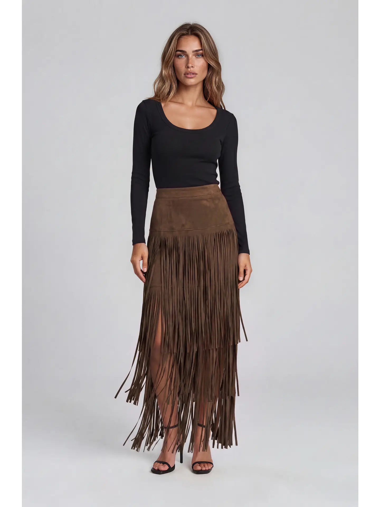 Fringe Vegan Suede Skirt