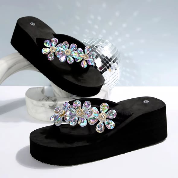 Iridescent Flower Flip Flops