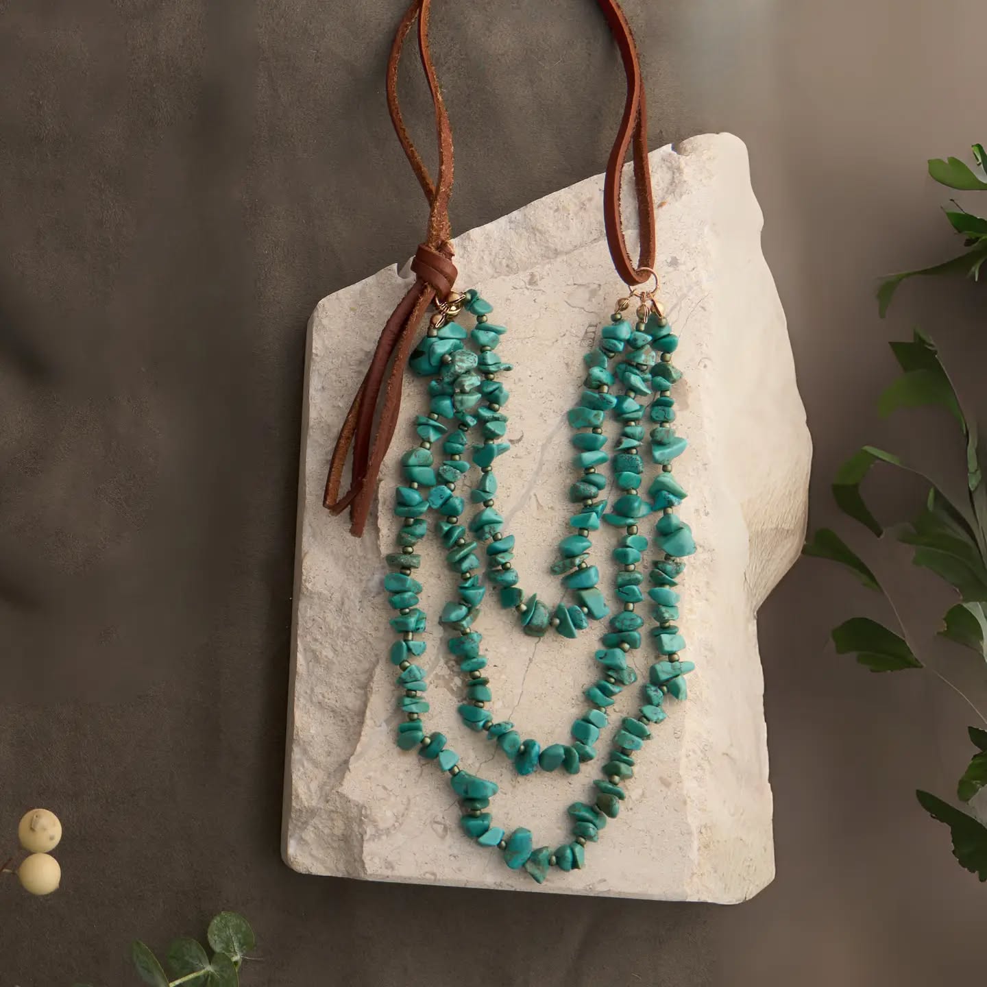 Leather And Turquoise Necklace