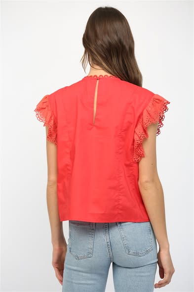 Embroidered Ruffle Blouse