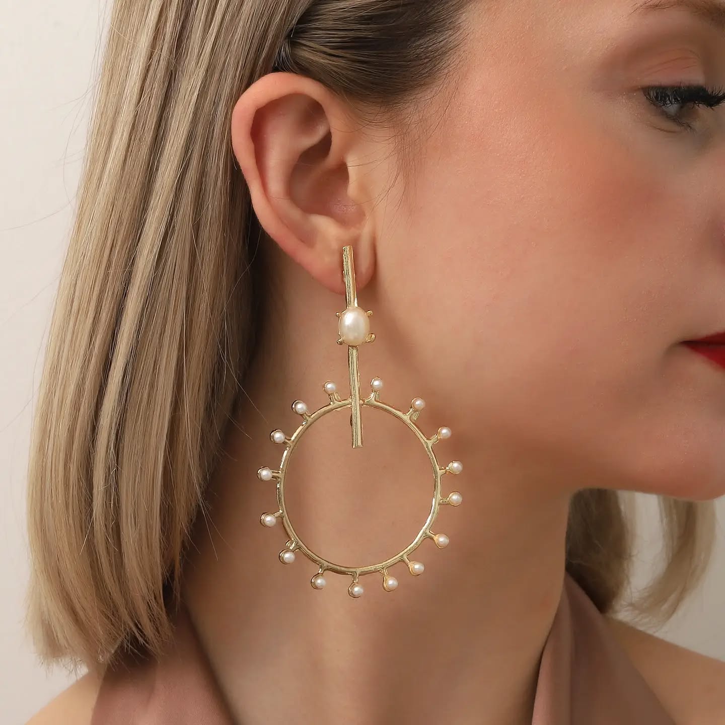 Modern Pearl Hoops