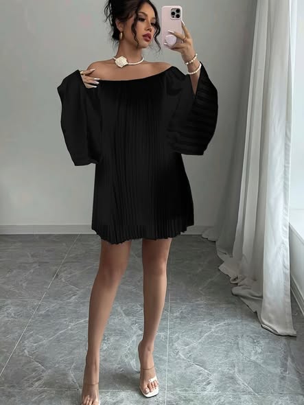 Pleated Off Shoulder CHIFFON Dress.
