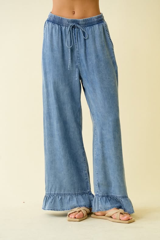 Denim Ruffle Pant