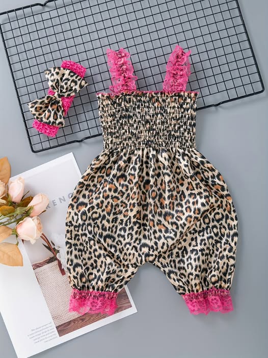 Baby Lace Trim Leopard Outfit
