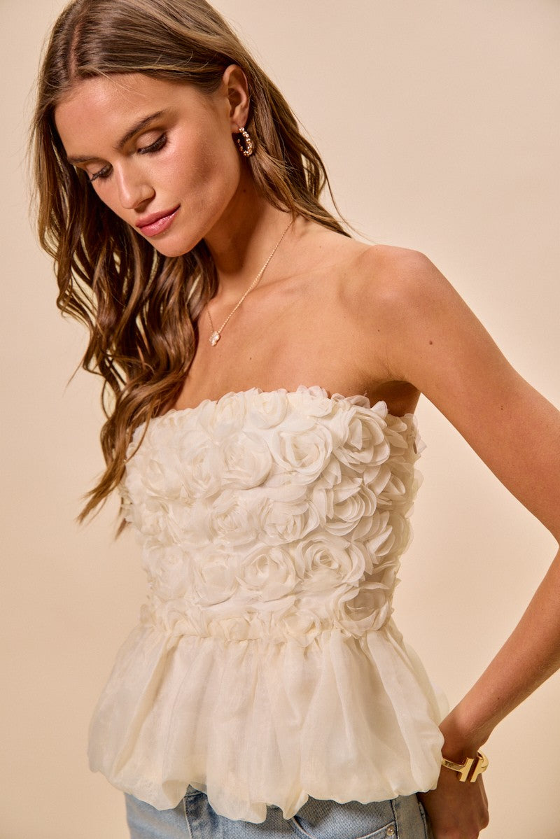 Strapless Chiffon Rose Top